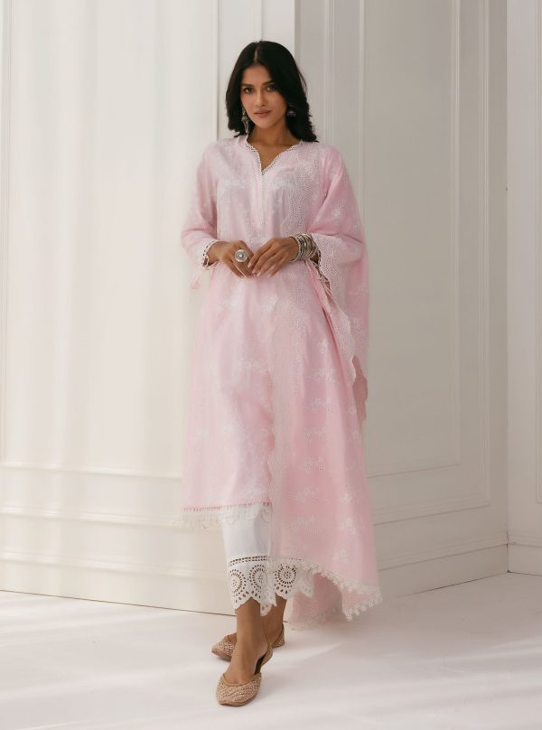 Mulmul Cotton Arki Pink Kurta For Sale