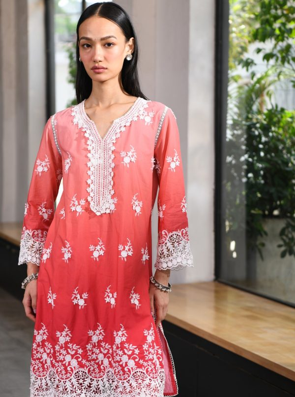 Mulmul Cotton Chapoli Red Kurta With Mulmul Cotton Chapoli Red Pant Discount