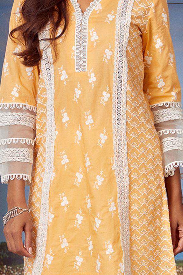 Mulmul Cotton Armada Orange Kurta Online Sale