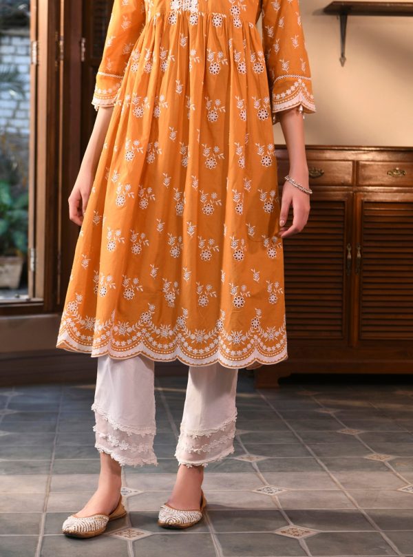 Mulmul Cotton Afarin Orange Kurta For Cheap