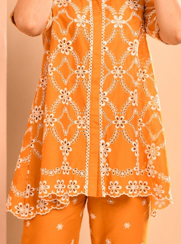 Mulmul Cotton Prue Orange Shirt With Mulmul Cotton Prue Orange Pant For Cheap