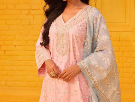 Mulmul Cotton Abria Pink Kurta With Mulmul Cotton Abria Pink Dhoti Pant Online Hot Sale