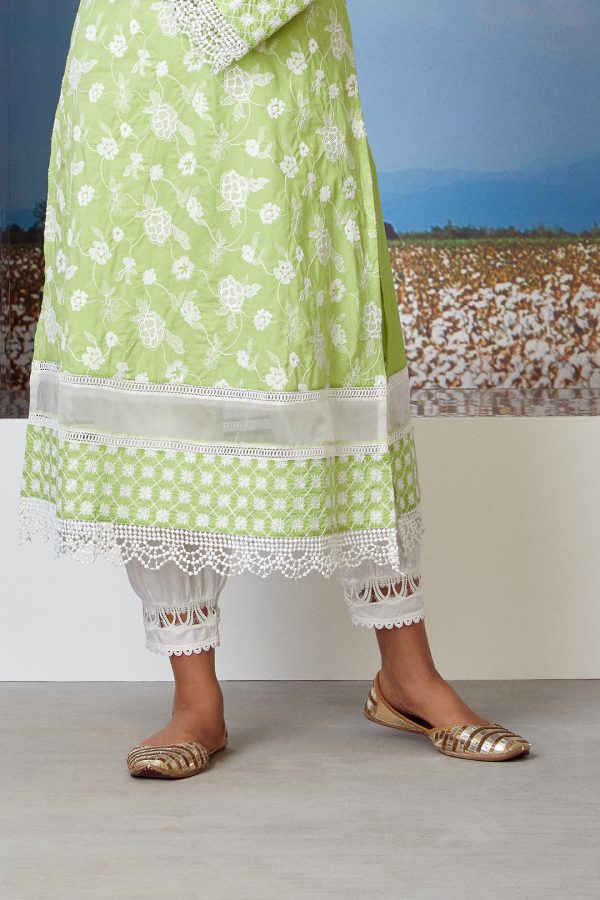 Mulmul Cotton Sonet Lime Green Kurta Hot on Sale