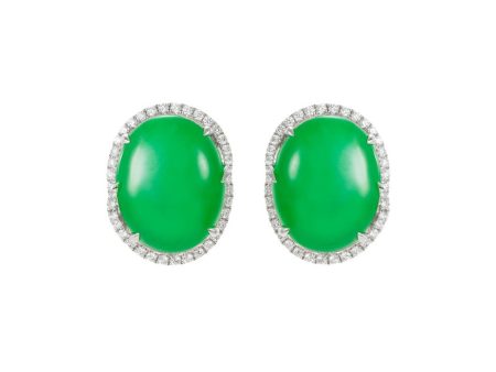 Diamond jadeite oval stud earrings - Samuel Kung - Green For Cheap