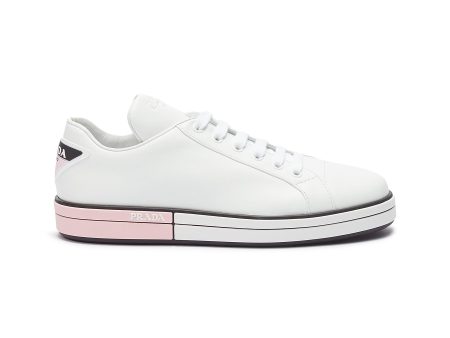 Logo appliqué colourblock outsole leather sneaker - Prada - White Fashion