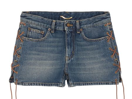 Lace-up outseam denim shorts - SAINT LAURENT - Blue Sale