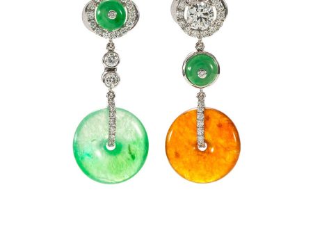 Diamond jade 18k white gold mismatched drop earrings - Samuel Kung - Multi-colour Sale