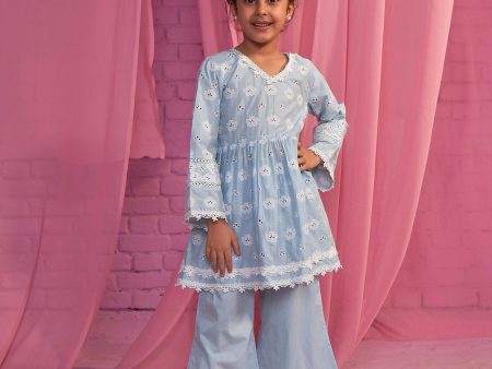 Mulmul Cotton Dwi Light Blue Kurta With Mulmul Cotton Dwi Light Blue Pant Hot on Sale