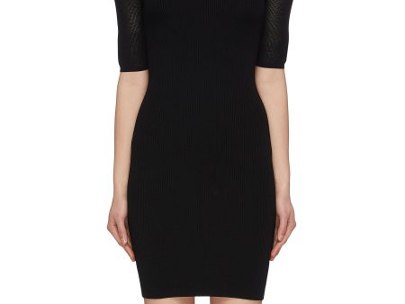 Mesh sleeve cutout shoulder knit dress - alexanderwang.t - Black Hot on Sale