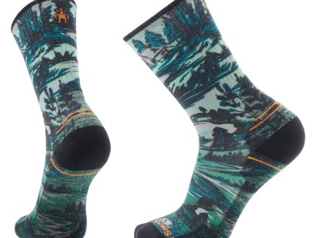 Smartwool Hike Campground Print Crew Socks Light Cushion Winter Moss Fashion