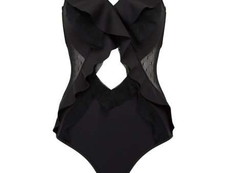 Juno  mesh panel ruffle cutout one-piece swimsuit - Zimmermann - Black on Sale