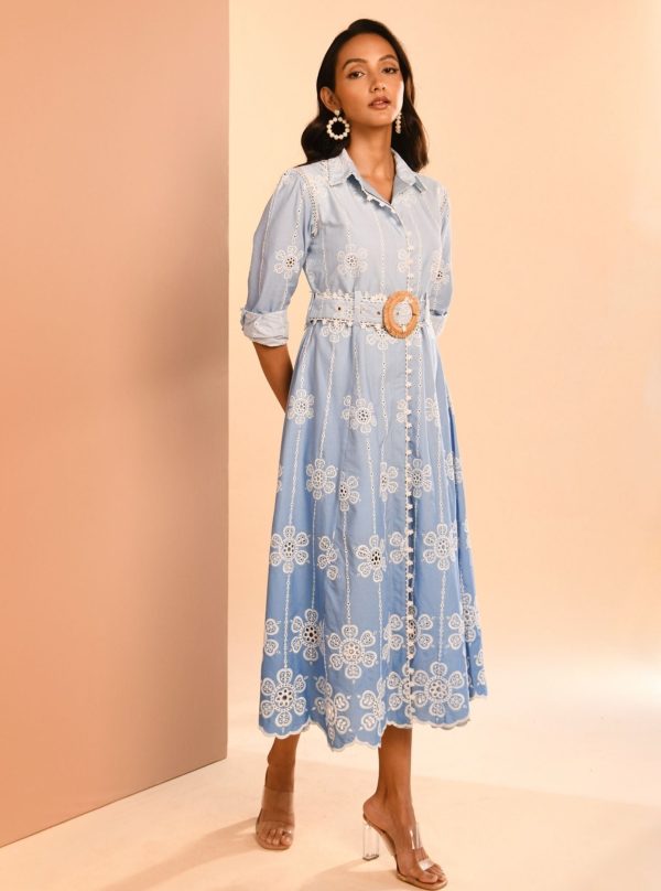 Mulmul Ombre Cotton Meg Blue Dress Supply