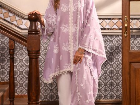 Mulmul Cotton Azara Lilac Kurta With Mulmul Cotton Round Hem Organza Panel White Pant Online