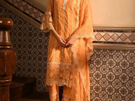 Mulmul Chanderi Reef Orange Kurta With Mulmul Cotton Reef Orange Pant Sale