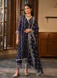 Mulmul Organza Vashti Navy Kurta With Mulmul Cotton Vashti Navy Pant For Sale