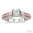 1 Ctw Diamond Engagement Ring with 1 2 Ct Princess Cut Center Stone in 14K White and Rose Gold Sale