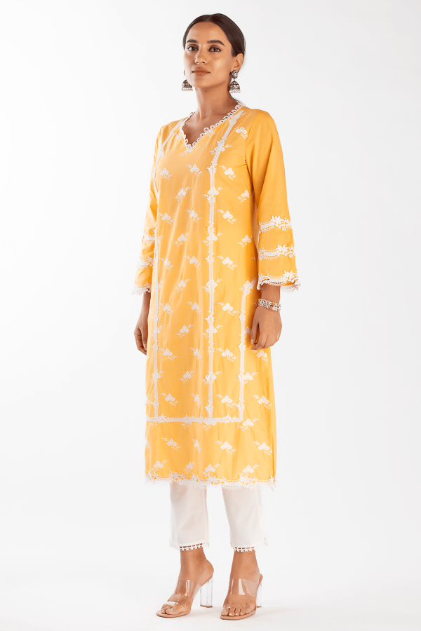 Mulmul Cotton Eternity Orange Kurta Cheap