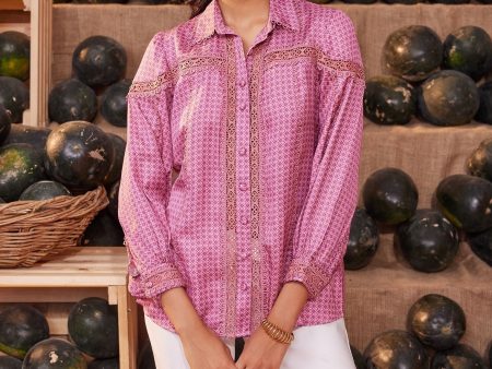 Mulmul Iconic Cupro Anna Pink Print Shirt For Cheap