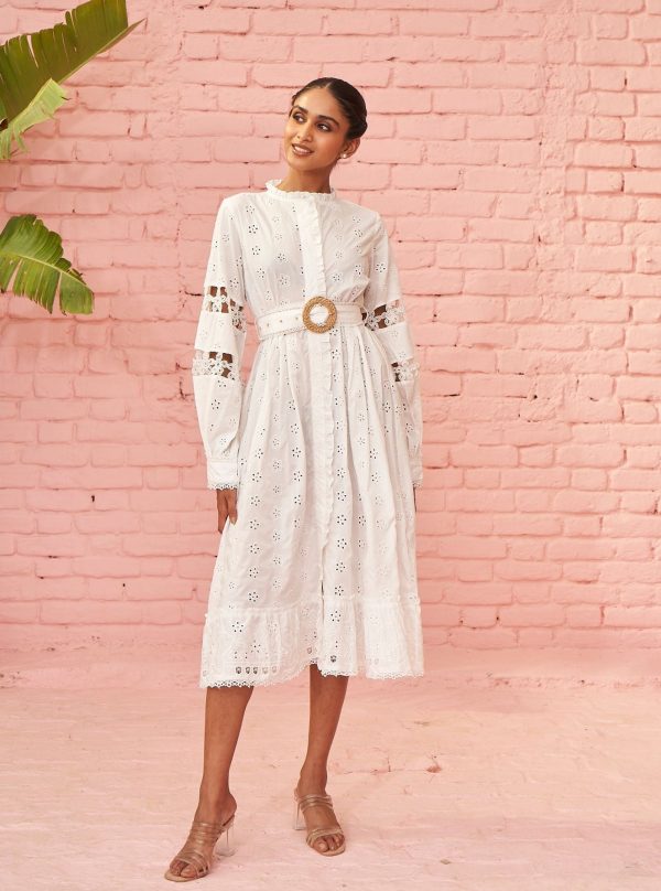 Mulmul Cotton Viv White Long Dress Online