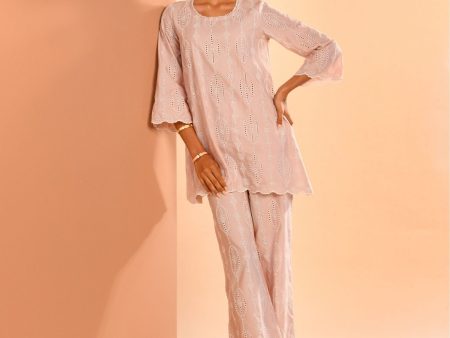 Mulmul Cotton Reeve Dusty Pink Top With Mulmul Cotton Reeve Dusty Pink Pant Online now