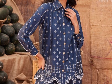 Mulmul Cotton Inaya Navy Shirt With Mulmul Cotton Inaya Navy Pant Fashion