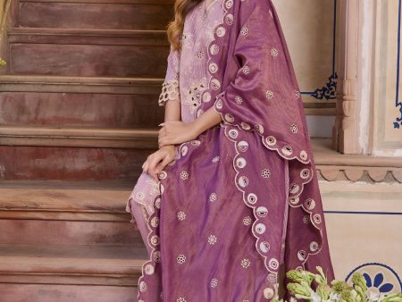 Mulmul Banarsi Magan Lilac Kurta with Mulmul Banarsi Magan Lilac Dhoti Pant For Sale