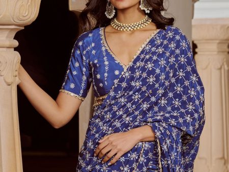 Mulmul Crepe Banni Navy Saree For Cheap