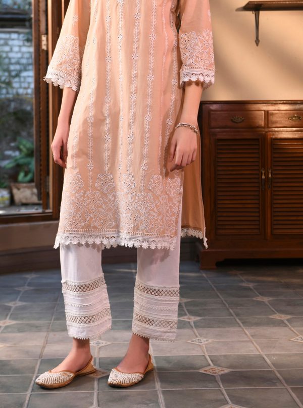 Mulmul Cotton Fila Beige Kurta Discount