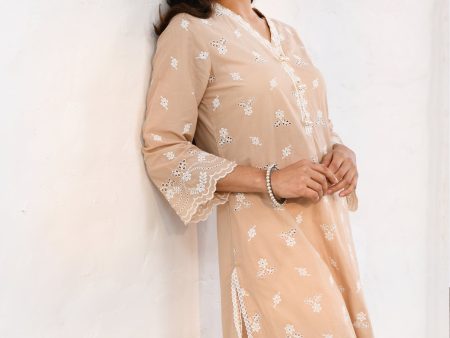 Mulmul Cotton Satari Beige kurta Online Hot Sale