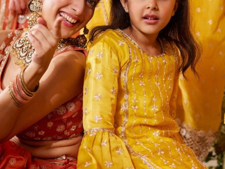 Mulmul Modal Satin Pyaari Yellow Kurta with Mulmul Modal Satin Pyaari Yellow Garara For Cheap