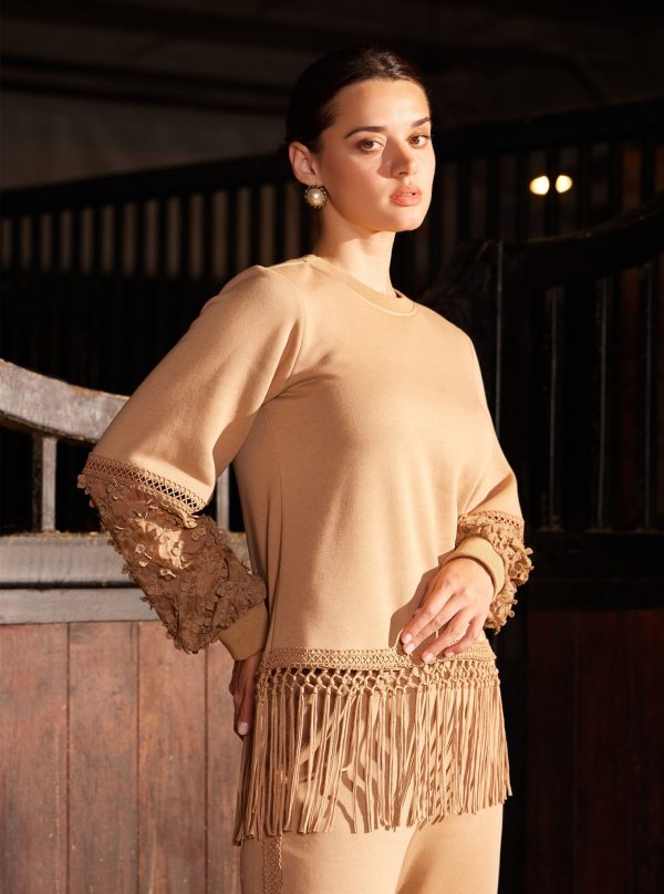 Mulmul Fleece Althea Beige Top with Mulmul Fleece Circe Beige Pant Online Hot Sale