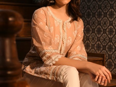 Mulmul Cotton Darya Beige Kurta on Sale