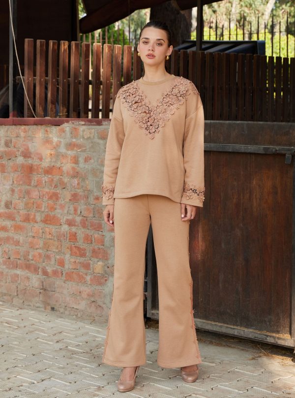 Mulmul Fleece Circe Beige Top with Mulmul Fleece Circe Beige Pant Fashion