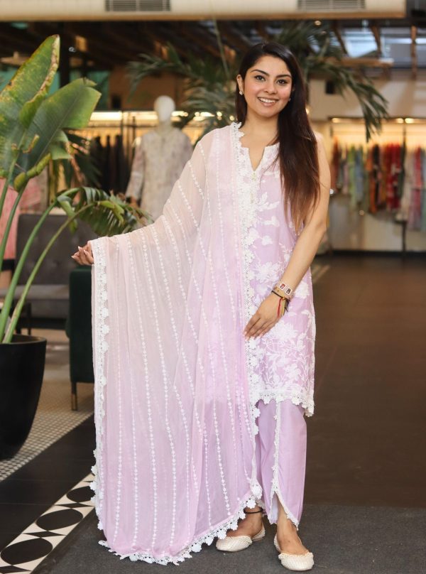 Mulmul Cotton Midori Lilac Kurta With Mulmul Cotton Midori Lilac Pant Online now