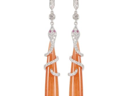 Diamond ruby snake jade drop earrings - Samuel Kung - Orange Cheap