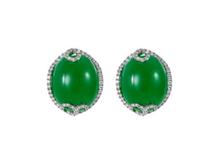 Diamond jadeite 18k white gold stud earrings - Samuel Kung - Green Cheap