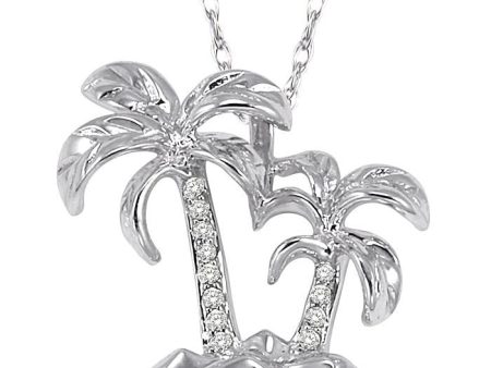 1 20 Ctw Palm Tree Round Cut Diamond Pendant in 14K White Gold with Chain Discount