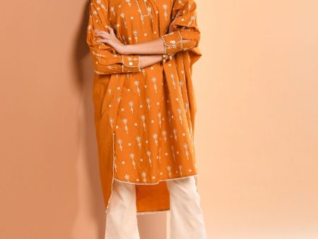 Mulmul Cotton Oriana Orange Kurta With Mulmul Cotton Oriana White Pant Online Sale