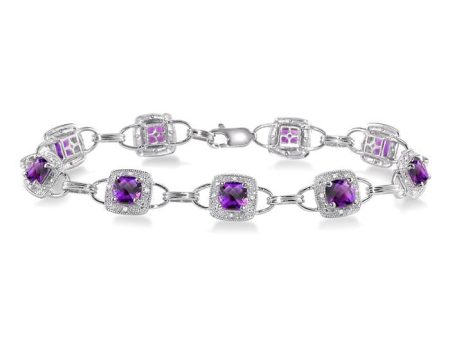 5x5MM Cushion Cut Amethyst and 1 6 Ctw Single Cut Diamond Tennis Bracelet in 10K White Gold Supply