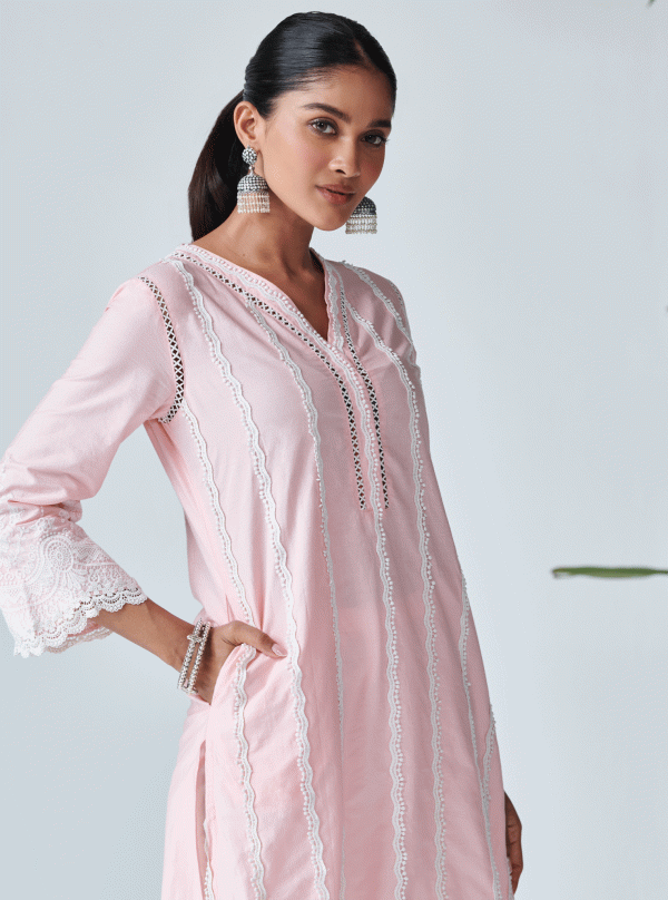 Mulmul Cotton Ellen Pink Kurta Online Sale