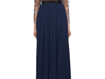 Star embellished tulle panel pleated dress - self-portrait - Blue Hot on Sale