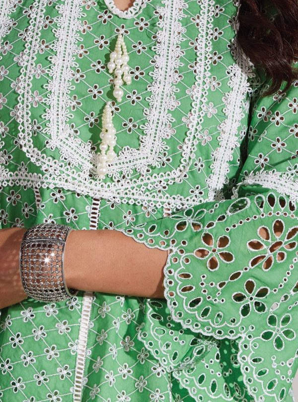 Mulmul Cotton Arris Green Anarkali  Kurta Online