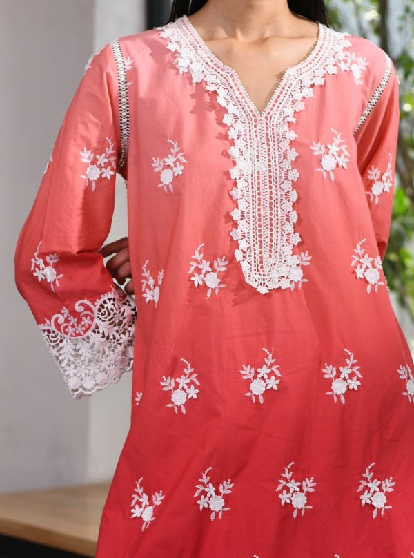 Mulmul Cotton Chapoli Red Kurta With Mulmul Cotton Chapoli Red Pant Discount