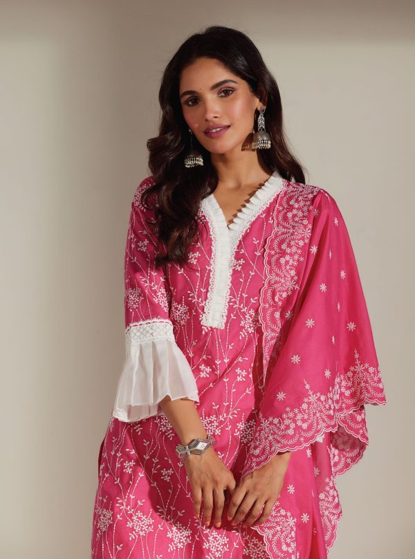 Mulmul Cotton Carmen Pink Kurta Hot on Sale