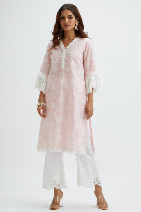 Mulmul Cotton Dunlin Pink Kurta For Discount