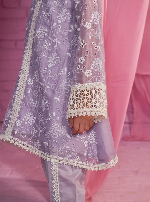 Mulmul Organza Safira Lavender Kurta With Mulmul Cotton Safira Lavender Dhoti Pant Sale