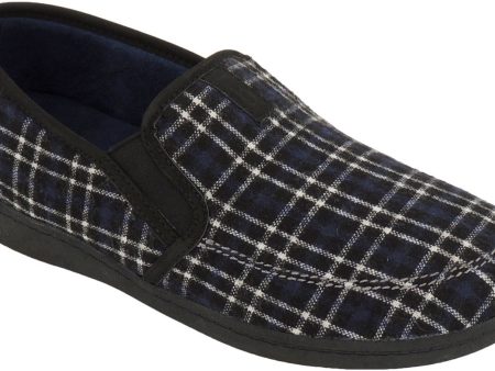 Biotime Men s Myles Navy Blue Plaid Slipper For Cheap