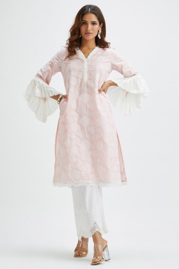 Mulmul Cotton Dunlin Pink Kurta For Discount