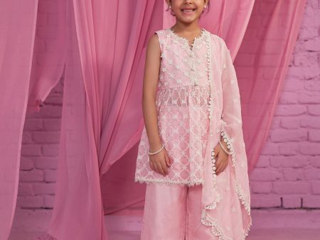 Mulmul Organza Melati Pink Kurta With Mulmul Organza Melati Pink Pant For Discount