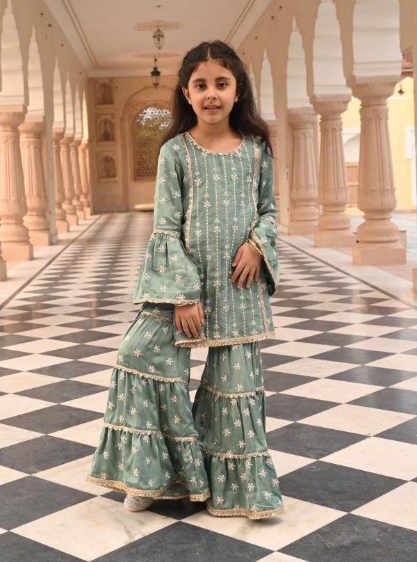 Mulmul Modal Satin Pyaari Teal Blue Kurta with Mulmul Modal Satin Pyaari Teal Blue Garara Supply